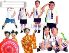 小学生中学生儿童日本女孩男孩女孩背书包童真人物孩子孩童psd分层素材