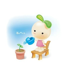 韩国菜豆芽菜卡通宝宝浇水图片