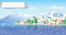 冬天雪景郊外矢量素材矢量冬天矢量风景韩国风景圣诞雪地雪花新年