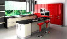 红房子红色调子的时尚厨房图片