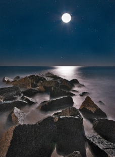 月光下的礁石图片