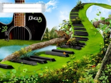 绿树音乐丛林大树电吉他绿地键盘高清壁纸