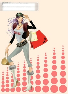 潮流素材时尚购物女郎插图PSD分层素材潮流购物女郎购物女性